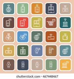 Fintech line flat icons on orange background, stock vetor