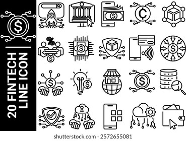 fintech line icon, black and white