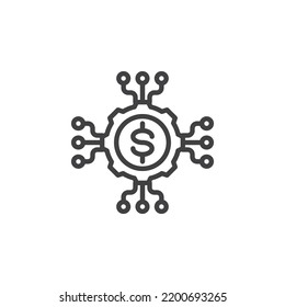 Icono de línea de punto de contacto. signo de estilo lineal para concepto móvil y diseño web. Icono de vector de contorno de tecnología financiera. Símbolo, ilustración del logotipo. Gráficos vectoriales