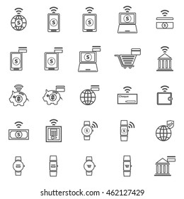 Fintech line icons on white background, stock vector