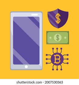 conjunto de iconos de dinero móvil de fintech