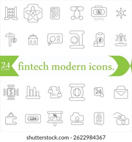 ícones modernos fintech. Simples estilo de arte de linha ícones pack.fintech simples conceito ícones conjunto. Contém ícones como finanças, tecnologia,