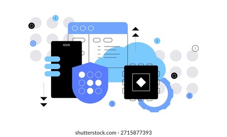 Fintech, online banking and e-wallet. Flat illustration. Vector file.