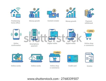 Fintech Payment Icons Set – Digital Wallet, Online Transactions, Banking and Security Line Icons
