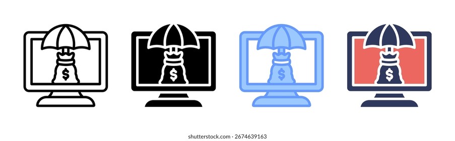 Conjunto de iconos de protección Fintech Colección de estilo múltiple