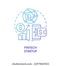 FinTech startup blue gradient concept icon. Financial system digitization. Best foundation industry abstract idea thin line illustration. Isolated outline drawing. Myriad Pro-Bold font used
