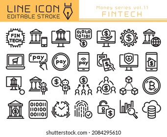 FINTECH vector icon set. Editable line stroke.