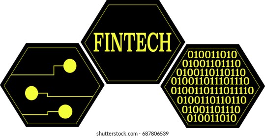 Fintech word text logo Illustration. Binary data connections concept isolated flat vector. Transparent.