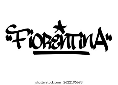 Fiorentina graffiti tag in bold black ink on white background. Urban street art lettering, sleek and elegant design, perfect for branding, prints, streetwear, and digital projects.
