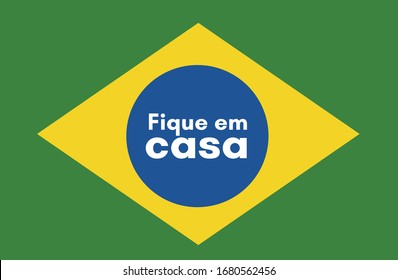 Fique em casa (Alójese en portugués). Campaña contra el coronavirus, covid-19, 2019-ncov. Afiche para imprimir y sellos. Mensaje a Brasil aislado en fondo blanco. 