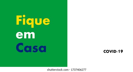 Fique em casa (Stay at home in portuguese). Stay home on green background