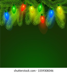 Fir background with christmas illumination. Vector illustration. To create cards, banners, posters.
