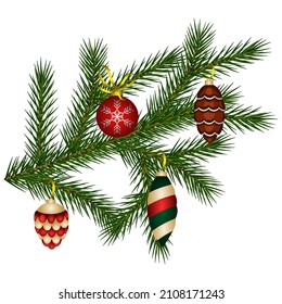 Fasching-Ast, dekoriert mit Konen und verschiedenen Spielzeugen. Vektorgrafik