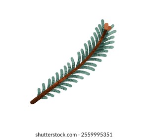 Fir branch. Evergreen coniferous needle tree twig. Green conifer plant. Botanical decoration, natural design element. Winter pine decor. Flat vector illustration isolated on white background