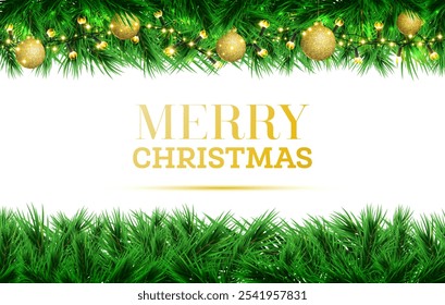 Fir Branch with Neon Lights and Snowflakes on Transparent Background. Merry Christmas. Happy New Year. Vector illustration.