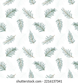 Fir branch pattern evergreen christmas tree flat. White background green floral ornament infinite print textile paper gift wrap wallpaper element needlework fresh winter seasonal design minimalism