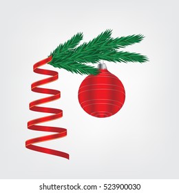fir branch red ball Bright serpentine isolated on white background vector