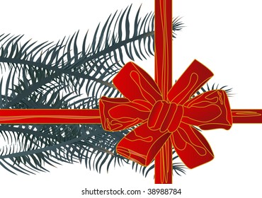 fir branch and red ribbon, vector