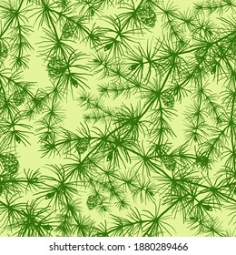 Fir branch seamless pattern on a light green background.