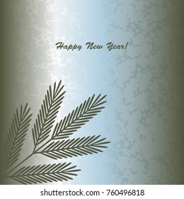 Fir branch in the snow on a silver background. Christmas tree and snow. Happy New Year!