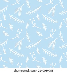 Fir branches and berries, seamless vector Christmas pattern
