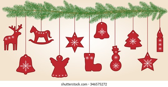 Fir branches with Christmas decorations