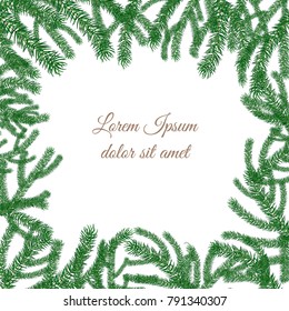 Fir branches frame. Vector illustration