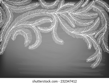 Fir branches. Hand - drawn decorative fir branches on chalkboard  background. Christmas illustration with space for text.
