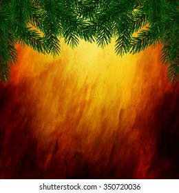 fir branches on the background of parchment