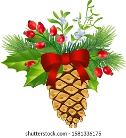 Fir branches and pine cones . Christmas and New year decoration. Little christmas composition.Eps 10