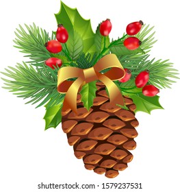 Fir branches pine cones holly berries with leaves .Sample of the poster, invitation and other card.sEps 10