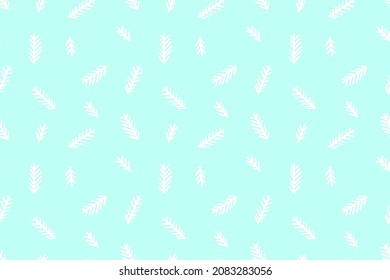 Fir branches seamless pattern. Christmas tree branches on mint background. Merry Christmas and Happy New Year concept.