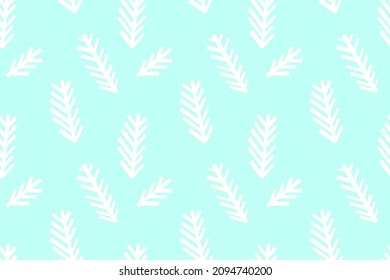 Fir branches seamless pattern. Christmas tree branches on mint background. Merry Christmas and Happy New Year concept.
