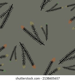 fir branches with small cones on a dark background.seamless pattern.high quality vector illustration.for your design,packaging, wallpaper,printing, knitwear, textiles, background,poster