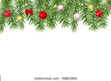 Fir Branches with Snow. Merry Christmas and New Year Winter Background. Vector Illustration EPS10
