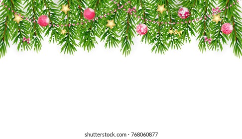 Fir Branches with Snow. Merry Christmas and New Year Winter Background. Vector Illustration EPS10