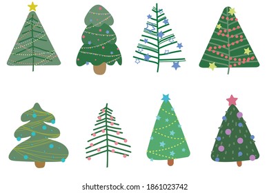 Fir, Christmas tree collection, modern flat design. Can be used for printed materials - leaflets, posters, business cards or for the web.