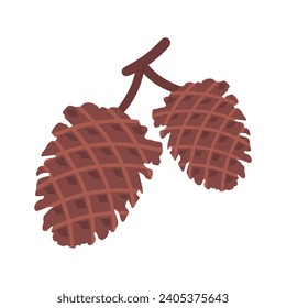 Fir cone in brown color in flat style, vector illustration icon, logo
