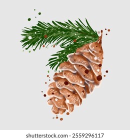 A fir cone, hand-painted. Watercolour