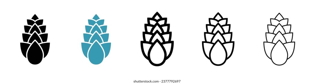 Fir cone sign icon set. Pine nuts vector icon in black filled and outlined style.