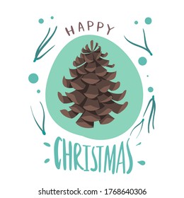 Afiche de conos de flores y agujas de pino. Ilustración vectorial. Elementos de Navidad