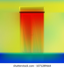 Fir curtain above door vector illustration. Hot airflow for a thermal imager. Colored thermographic image of the scan camera. The infrared temperature distribution in the building.