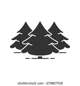 Fir forest glyph icon. Forestry silhouette symbol. Spruces. Christmas trees. Negative space. Vector isolated illustration