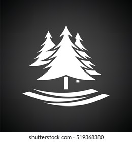 Fir forest  icon. Black background with white. Vector illustration.