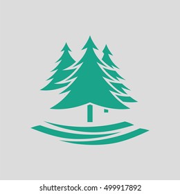 Fir forest  icon. Gray background with green. Vector illustration.
