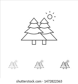 Fir, Forest, Nature, Trees Bold and thin black line icon set