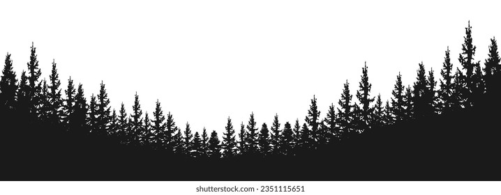 Fir forest tree under the moon, pine tree silhouettes