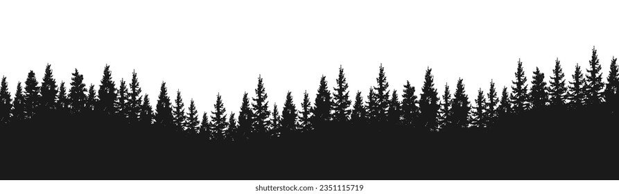 Fir forest tree under the moon, pine tree silhouettes