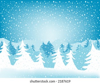 bosque de abetos en invierno con caída de nieve