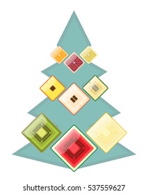 Fir fruit. Christmas tree web in the style of Cubism. Logo fresh. Happy New Year card.